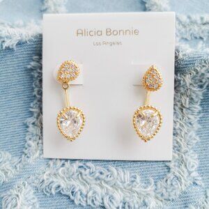 Alicia Bonnie Dual Elegance Gold White Crystal Ear Jacket Earrings Trendy Jewelr